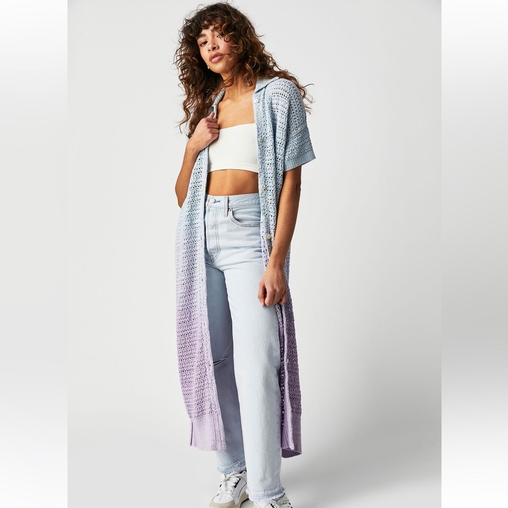 We The Free Alicia Crotchet Cardigan In Indigo Orchard Combo 🦋